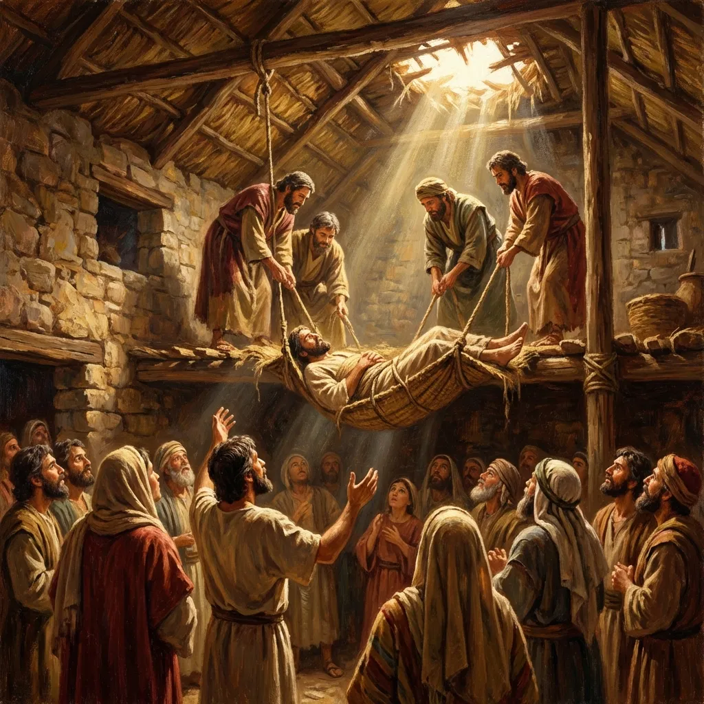The Paralytic Lowered Through the Roof - Mark 2:1-12 | Bible Hunger