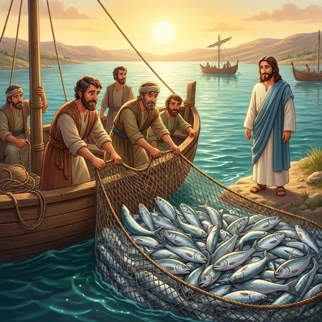 Second Miraculous Catch of Fish - John 21:1-14 | Bible Hunger