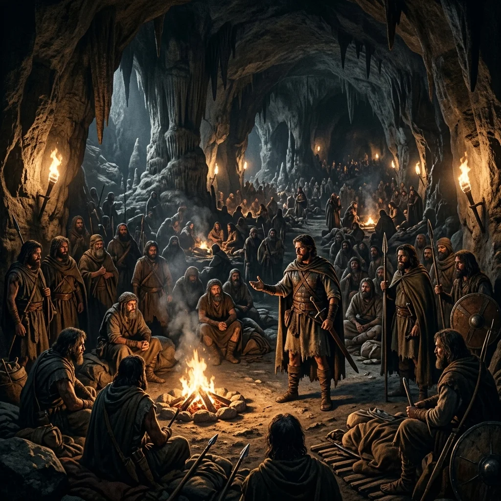 David with the 400 distressed, indebted, and bitter men gathered at the Cave of Adullam