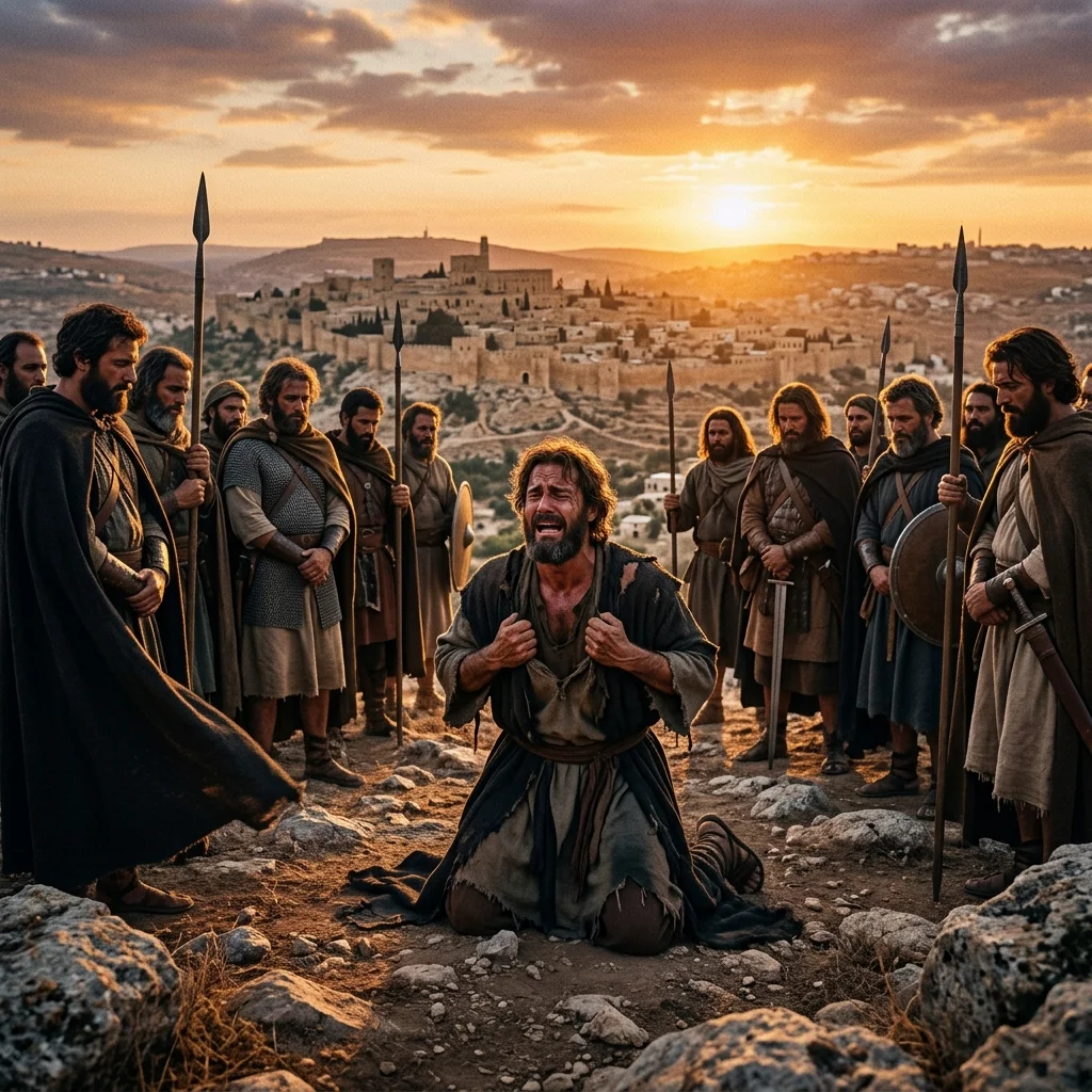 David weeping and tearing his clothes upon hearing of Saul and Jonathan's deaths