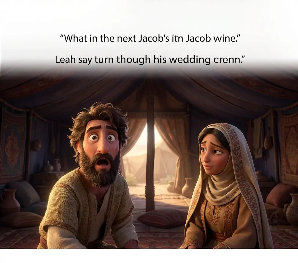 Jacob discovering Leah under the bridal veil the morning after the wedding banquet in Haran