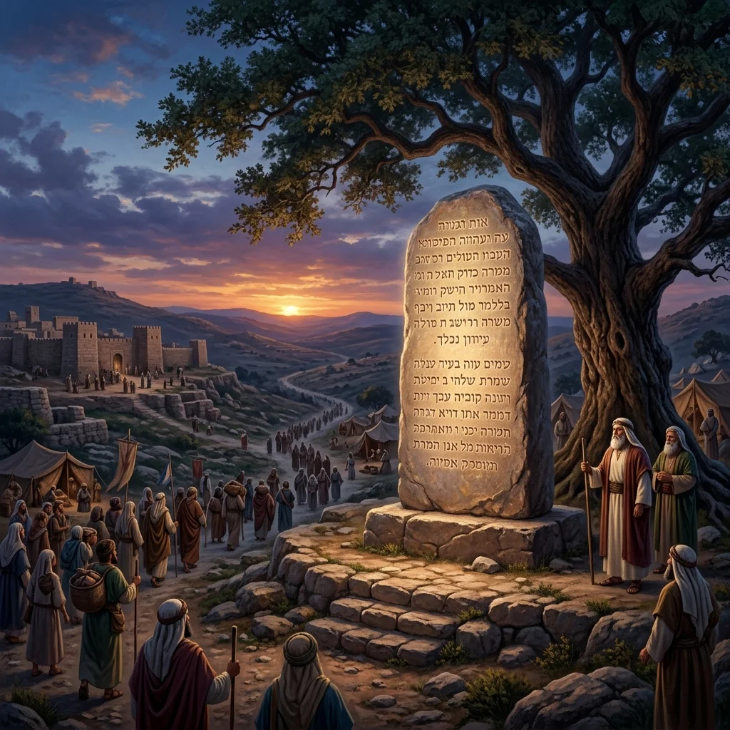 The great megalithic stone of witness erected by Joshua under the terebinth oak at Shechem