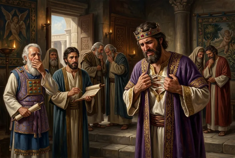King Josiah tearing his royal robes in repentance