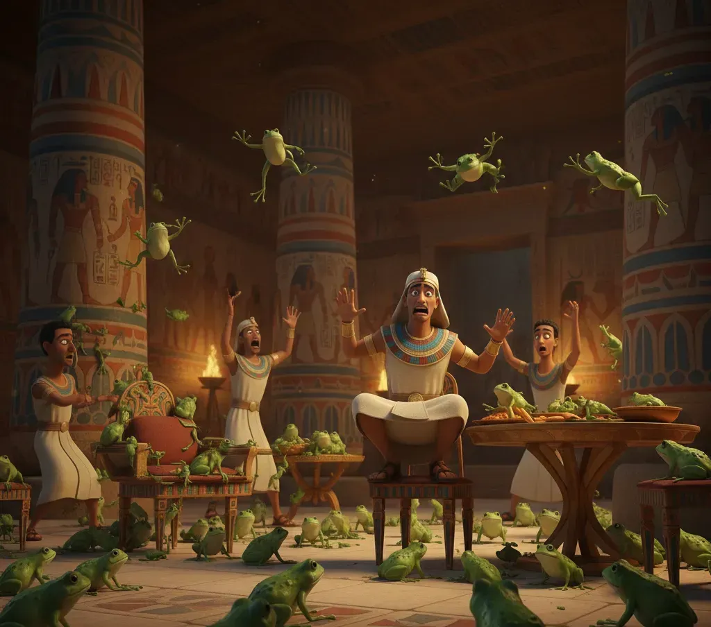 Frogs swarming Pharaoh's palace chambers in Egypt during the second plague