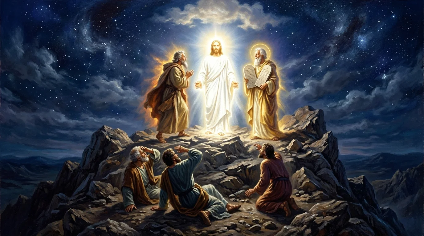 The Transfiguration on the Holy Mount: Blinding Glory, The Cloud of Shekinah, and Moses and Elijah - Matthew 17:1–13; Mark 9:2–13; Luke 9:28–36; 2 Peter 1:16–18 | Bible Hunger