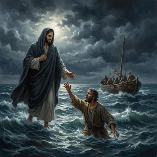 Peter Walking on the Water Towards Jesus