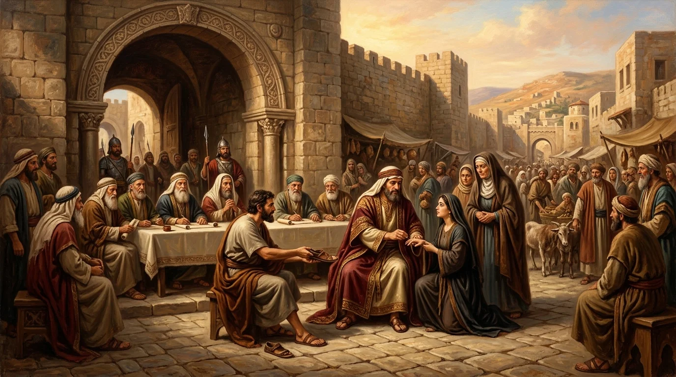 Boaz Redeeming Ruth at Bethlehem City Gate