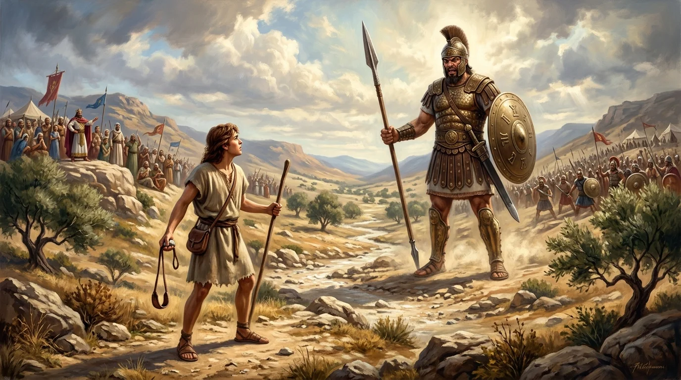 David Standing Courageously Before Goliath